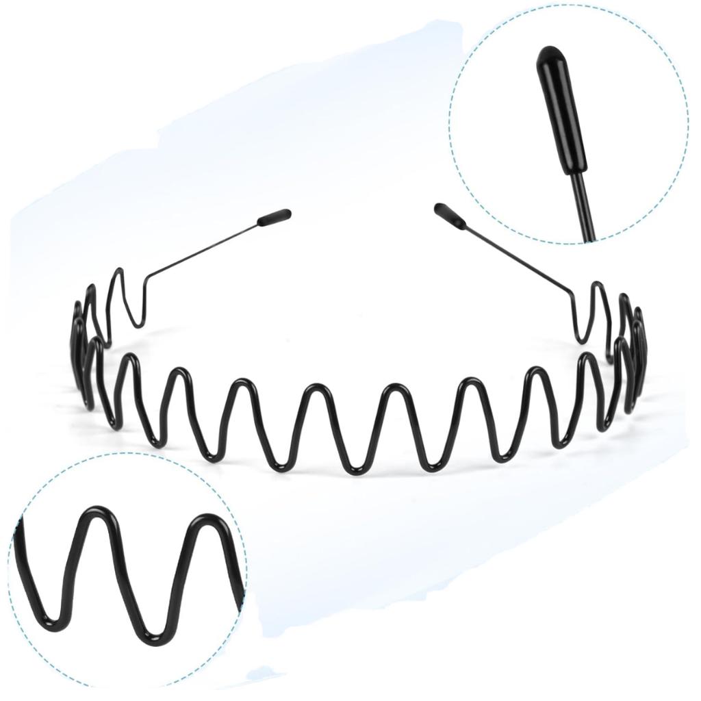 6 Stück Edelstahl Langlebig Hohe Qualität Haarbänder Feder Wellenförmiger Reifen Unisex Schwarzes Stirnband Zurückgekämmt Anti-Rutsch Sport-Kopfband