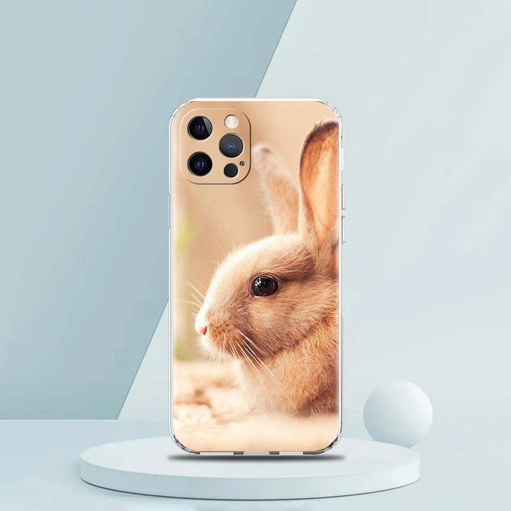 Cute White Baby Rabbits Luxury Phone Case For iPhone 16 15 14 13 12 11 Pro Max XS X XR SE 7 8 Plus soft Silicone Clear Cover