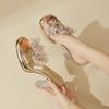 Shoes Woman 2025 Slippers Summer Heeled Mules Square heel Glitter Slides Pantofle High Block Jelly Transparent New Scandals Pump