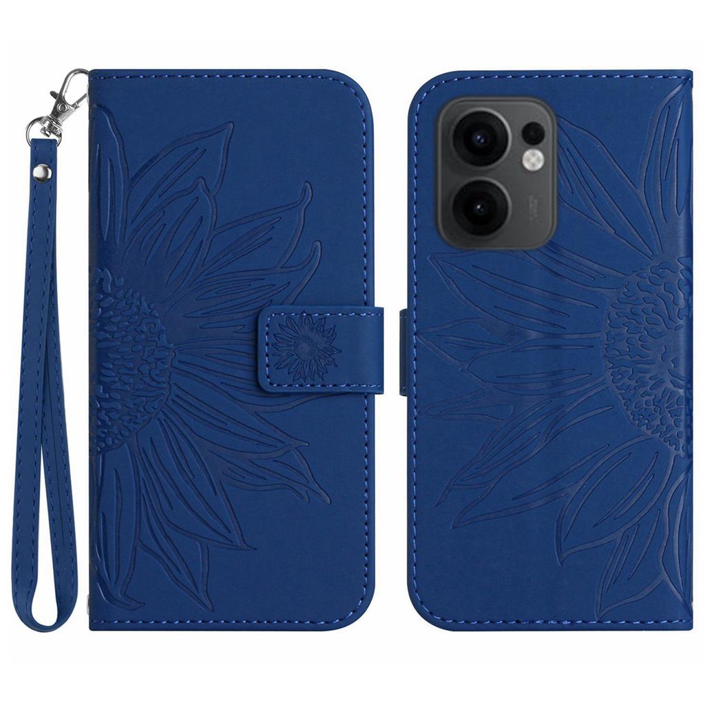 For Oppo Reno13 F 5G/4G Case Sunflower Imprint Leather Wallet Phone Cover with Wrist Strap