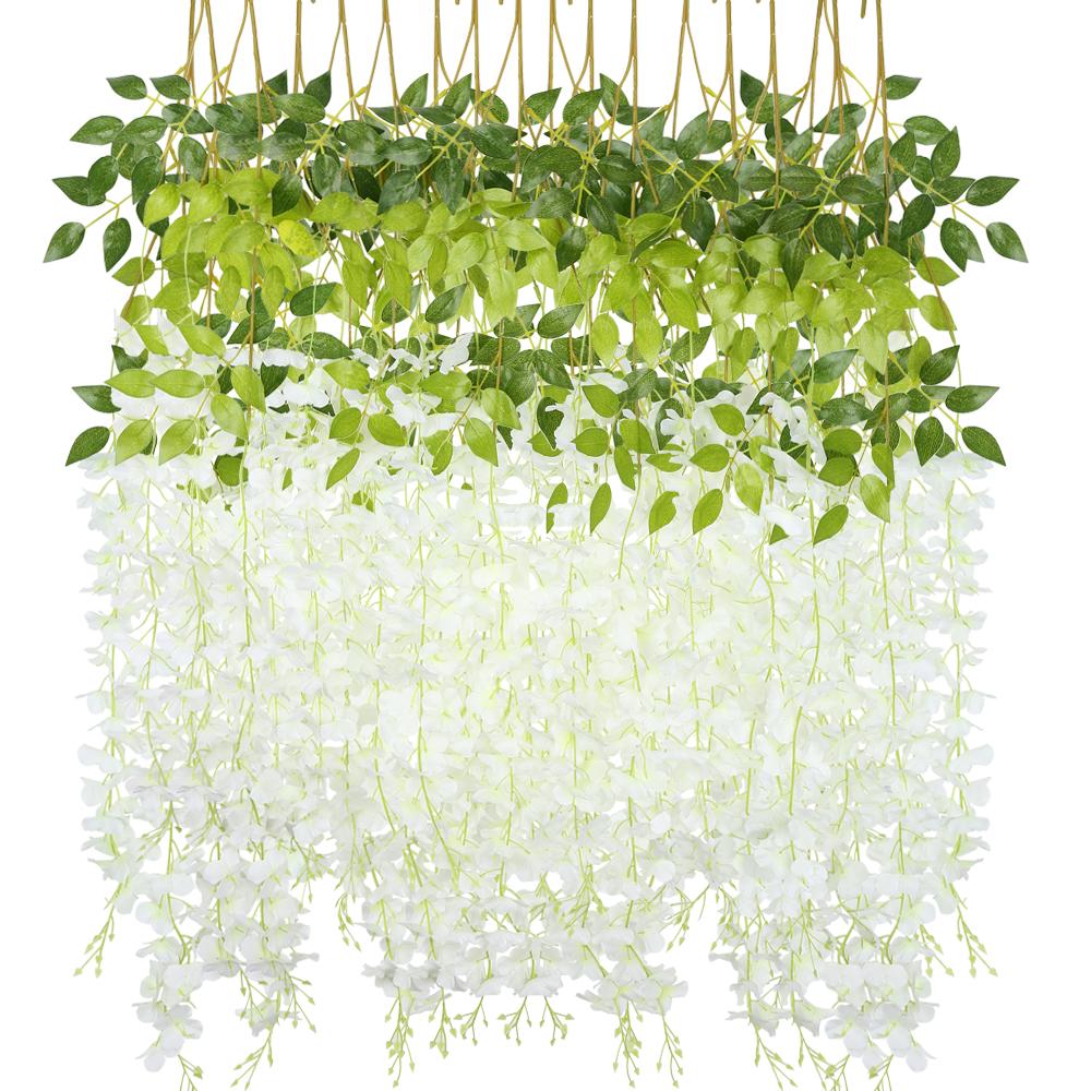 12 шт. искусственные подвесные цветы глицинии 110 см подвесные цветы глицинии искусственная лоза глицинии подвесная гирлянда для вечеринки, свадьбы, домашнего декора белый