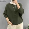 ZANZEA Women Casual O-neck Solid Color Bat Sleeve Rib Thin Blouse Tops