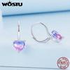 WOSTU 925 Sterling Silver Blue Purple Rainbow Heart Hoop Earrings for Women Sweet Romantic Drop Pendiente New Year Jewelry Gift