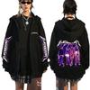 Japanese Anime Black Stone Zipper Hoodie Men's and Women's Manga Casual Zipper Jacket Men's Retro Harajuku Zipper Sweatshirt