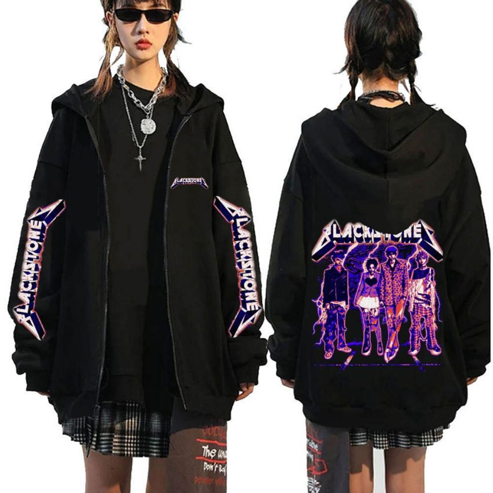 Japanese Anime Black Stone Zipper Hoodie Men's and Women's Manga Casual Zipper Jacket Men's Retro Harajuku Zipper Sweatshirt