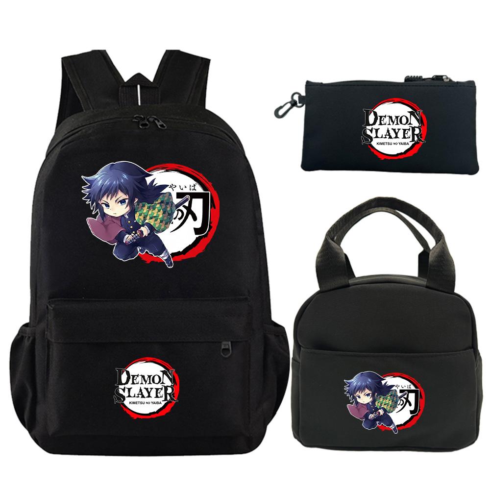3Pcs/set Anime Demon Slayer Printed Backpack with Shoulder Bag Pencil Case for Teenager Student Large Capacity Waterproof Schoolbag