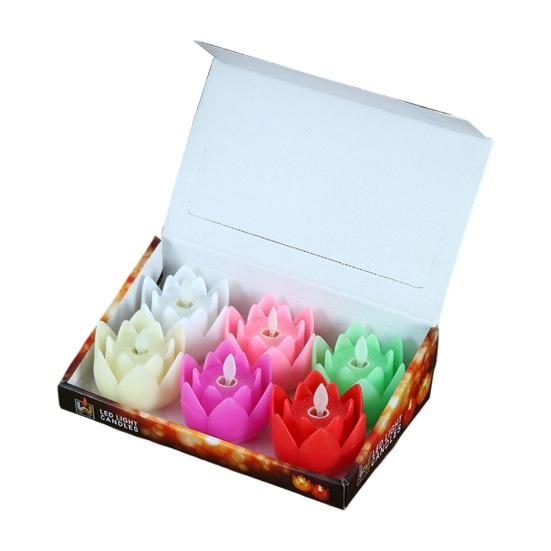 6 Pcs Diwali LED Lotus Candles Flameless Lotus Tea Light Battery Operated Flickering Buddhist Lamp for Home Desktop Centerpiece