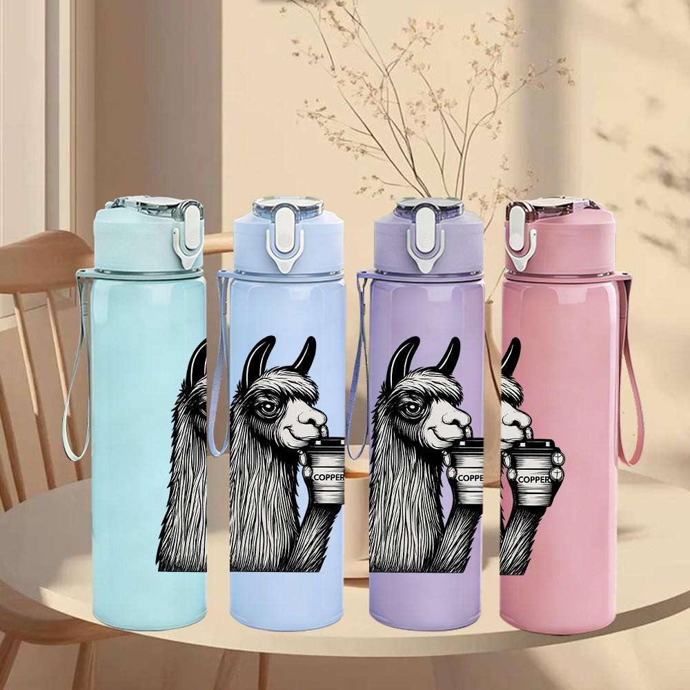 1PC Llama Middle Finger Art 750ml Color Plastic Sports Water Bottle Leakproof Flip Straw Lid Suitable for Sports Office Home Use