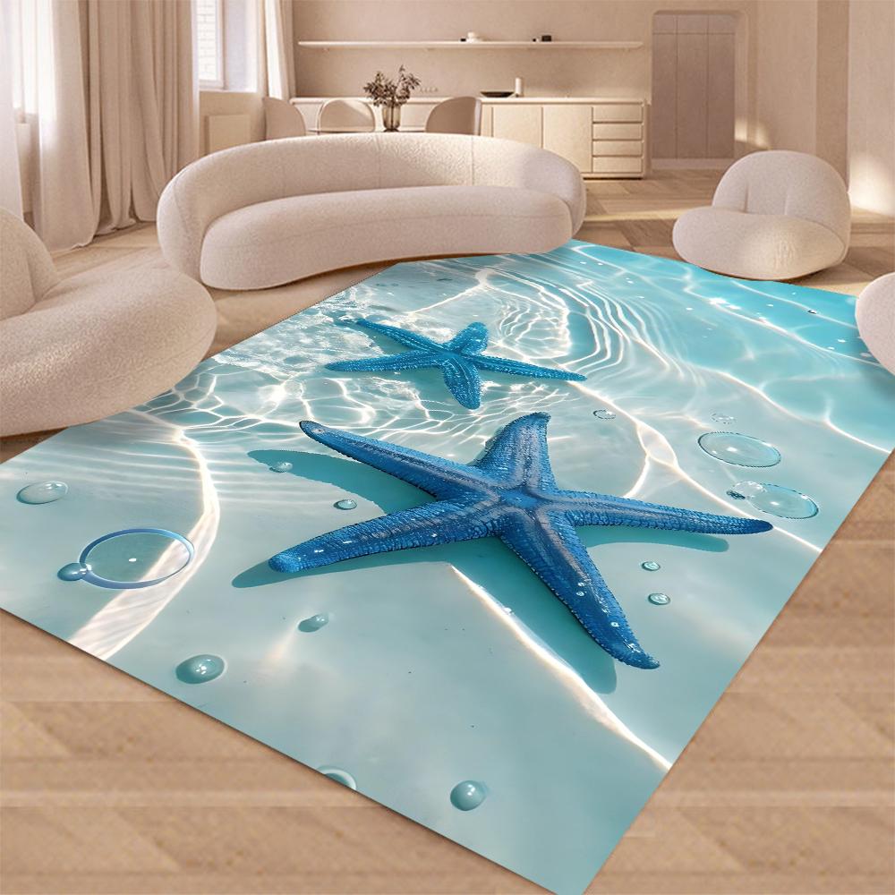 New Starfish Beach Shell Sea Star Sand Carpet Rug for Living Room Bedroom Home Sofa Decoration,Kids Play Non-slip Floor Mat