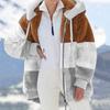 2023 Autumn And Winter Warm Plush Patchwork Chain Pocket Hooded Loose Jacket Women