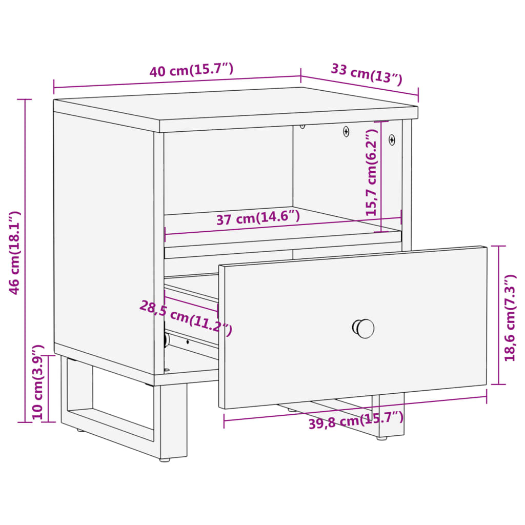 Nightstand in Brown and Black Solid Mango Wood