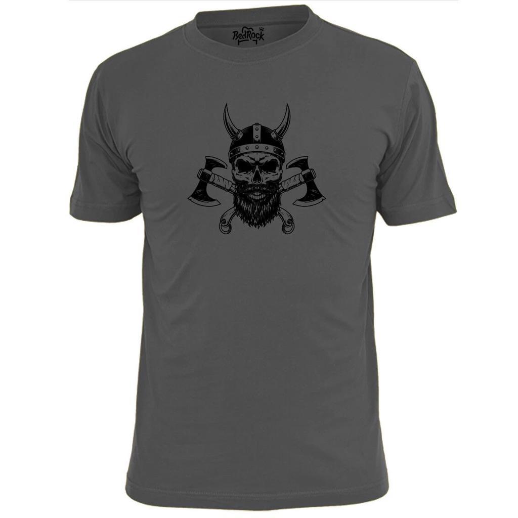 Mens Bearded Viking Skull With Axes T shirt Norse God Odin