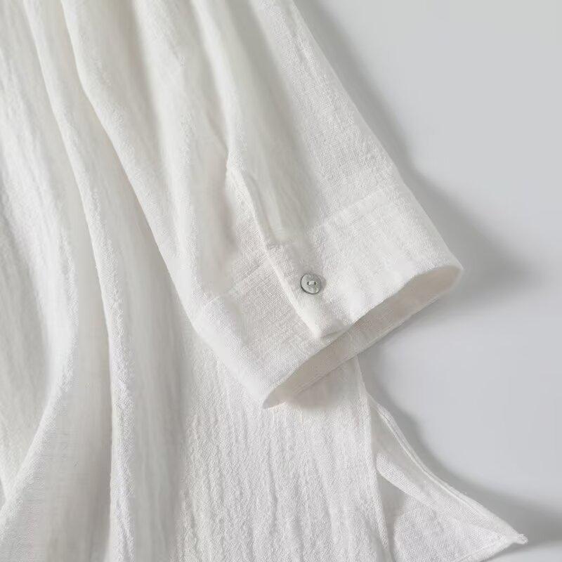 2025 Spring Women's Zen Linen White Long Sleeve Shirt