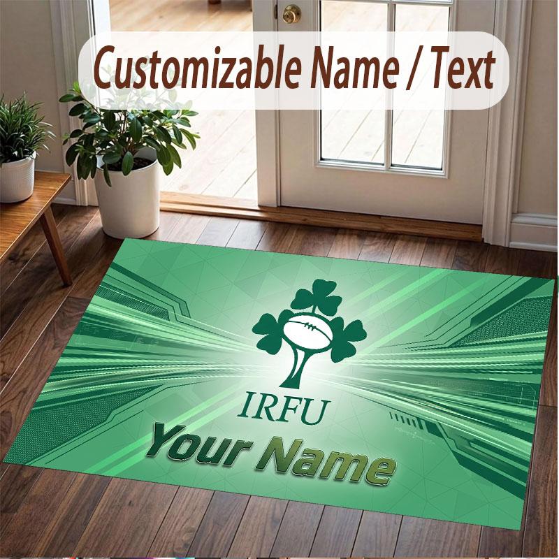 Custom Rug Ireland Rugby Pattern Print Name Text Soft Non‑Slip Floor Carpet for Home Indoor Decoration