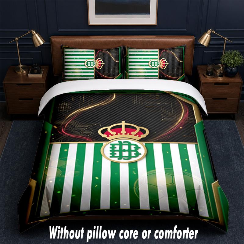 Real Betis Football Design Bed Bedding Set 1 Duvet Cover + 2 Pillowcases Soft Breathable Household Bed Linens
