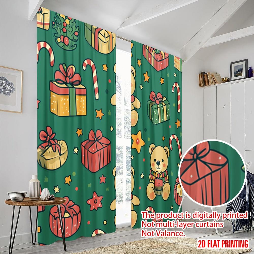 Plane Printing Curtains Christmas Bears Festive Gifts Versatile Polyester Without Rod Art Deco Curtain Set Of 2 Contemporary Made Washable