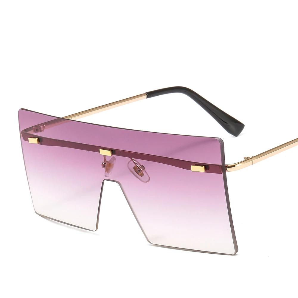 Trendy Lady Sunglasses Oversized Rimless UV400 Metal Gradient Lens Women Fashion Shades
