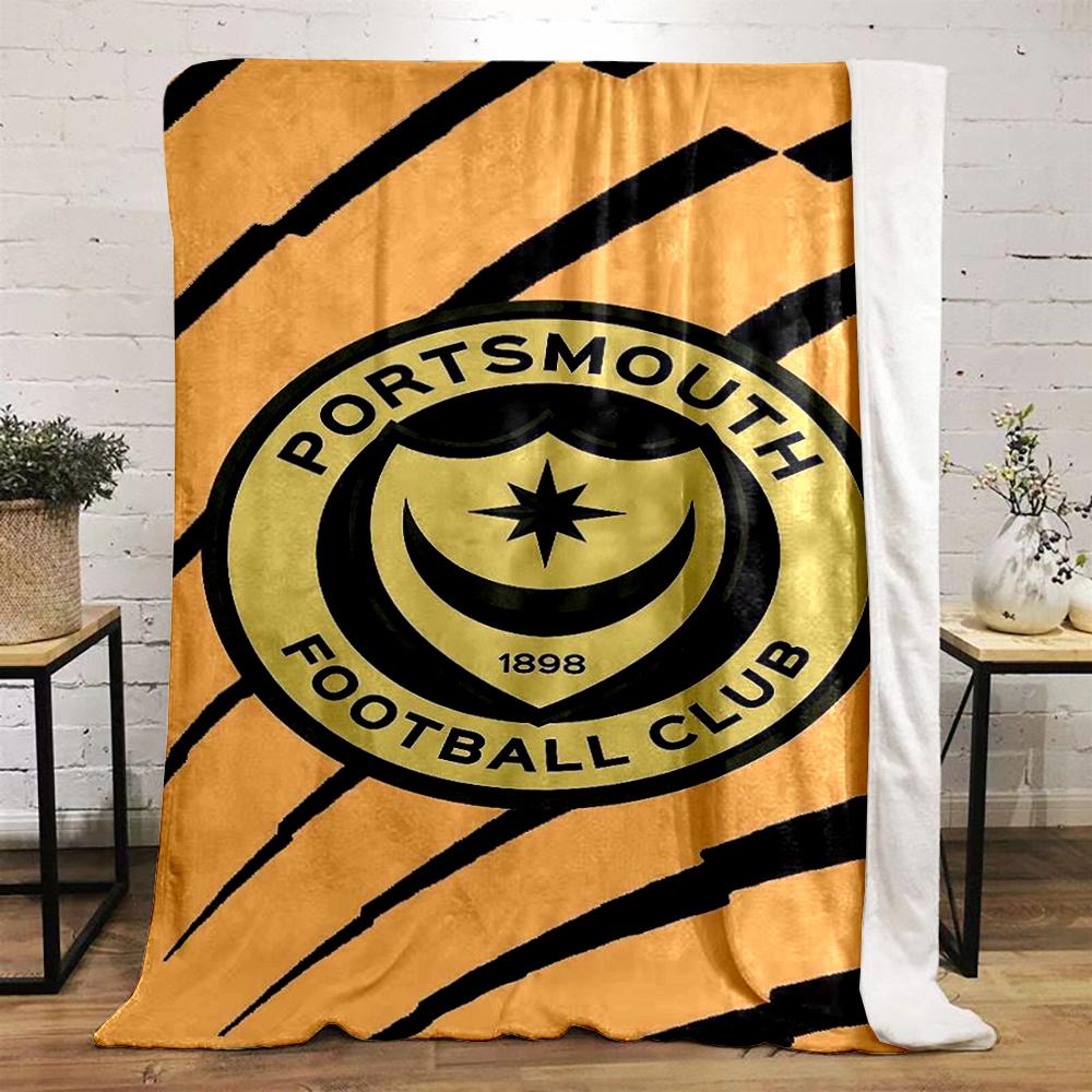 Portsmouth Football Club Logo Printed Flannel Blanket for Bedroom, Living Room, Sofa, and Nap