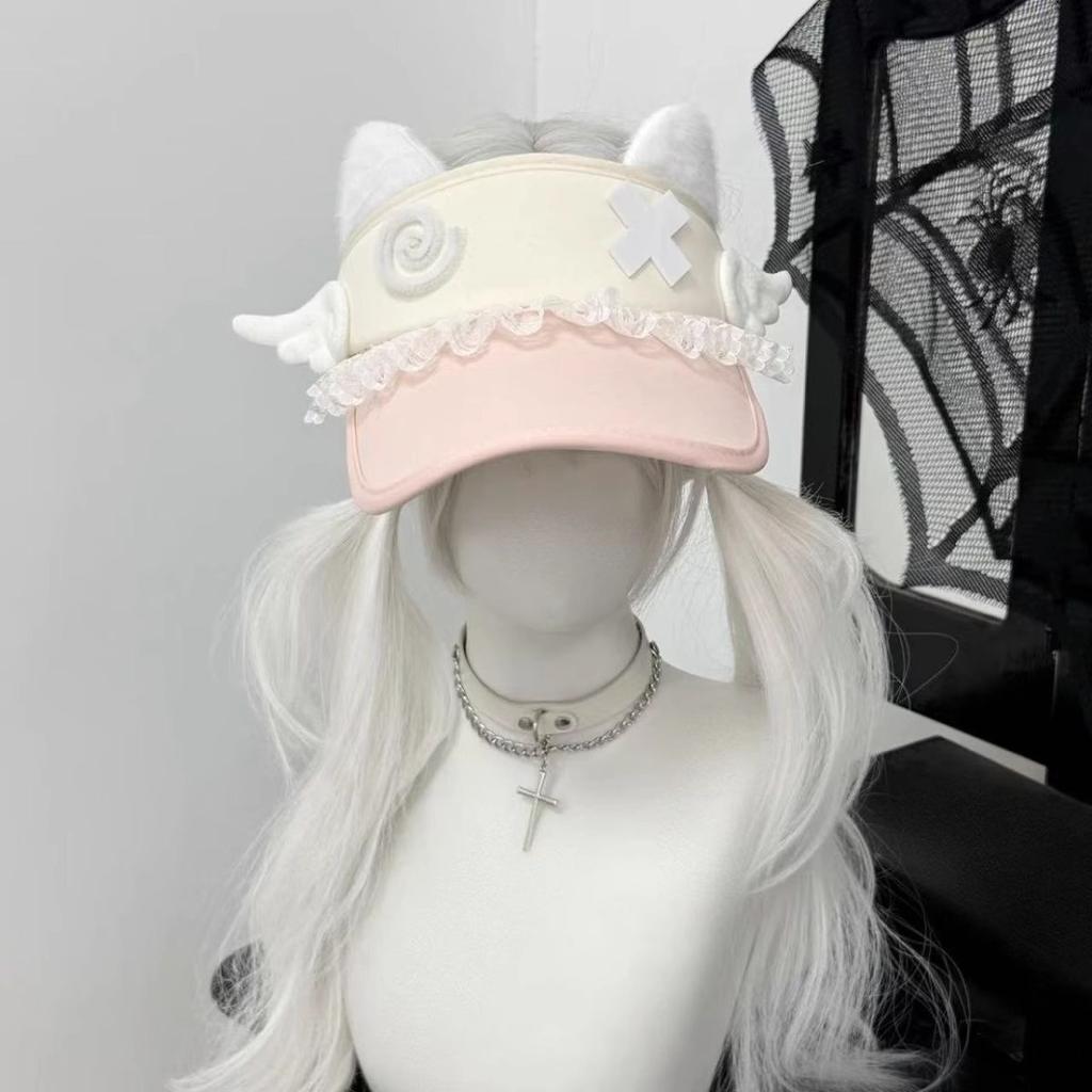Girl'S Sweet Style Caps Kawaii Hats Cat Eared Open Top Sun Hat Subculture Hat Cute Lolita Style Y2K Fashion Caps Summer Sun Hat