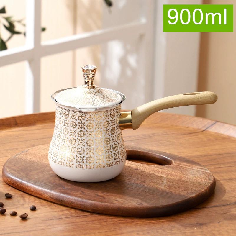 Stainless Steel Coffee Pot with Lid Chocolate Butter Milk Cup Coffee Tea Melting Jug Moka Pot for Office Home Kitchen
