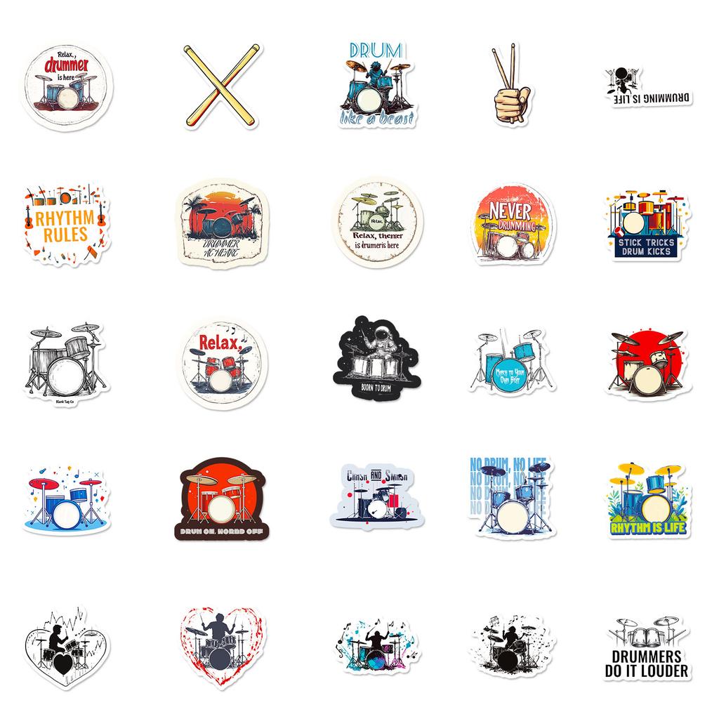 New 50 Rock Instruments Drum Set Cartoon Graffiti Stickers Personalized Creative Trend Decorative Stickers