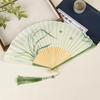 Ancient Style Folding Fan, Chinese Style Black Bamboo Fan, Golden Bamboo Women's Fan, Classical Qipao Accessory, Portable Folding Fan