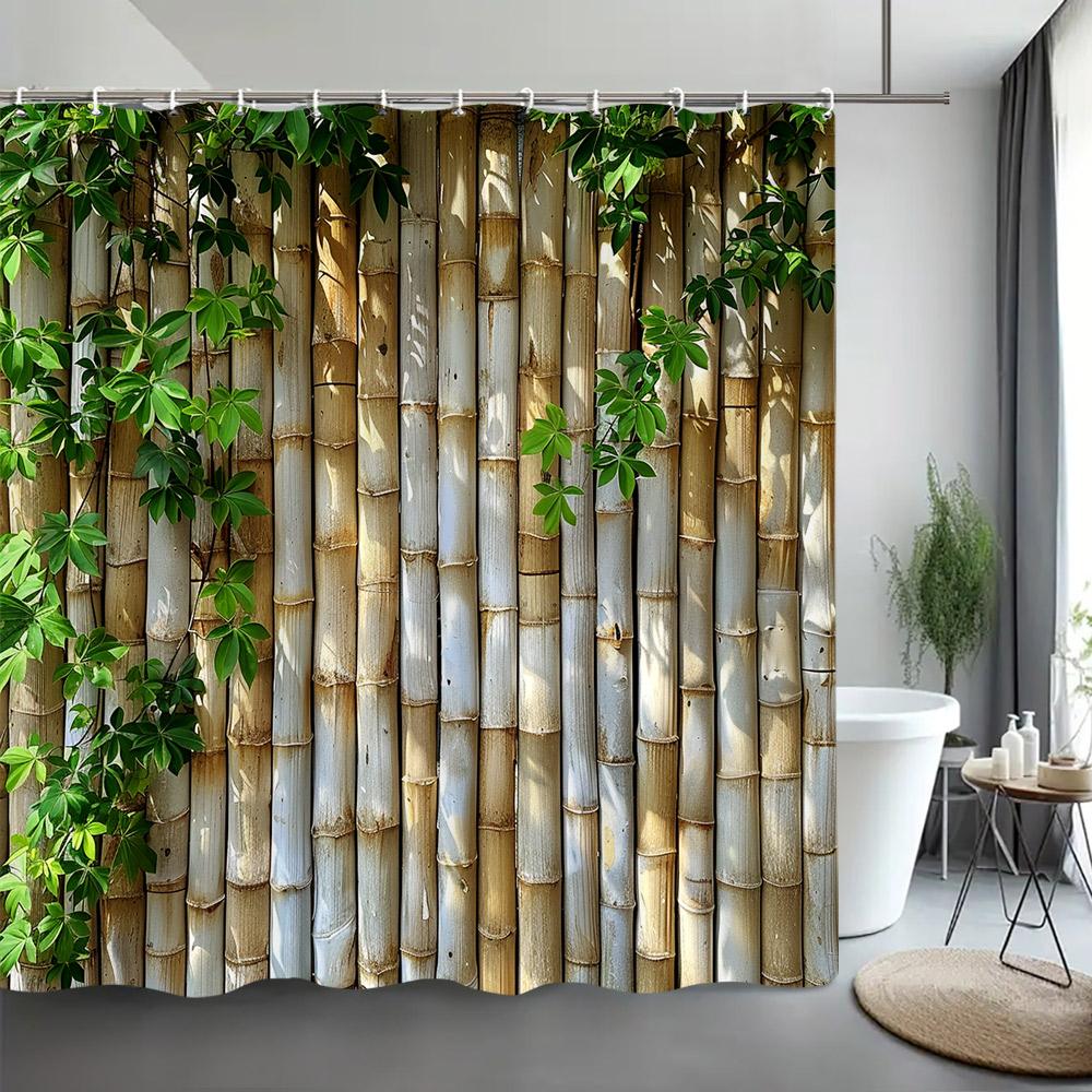 Green Bamboo Shower Curtain Zen Meditation Nature Botanical Polyester Fabric Shower Curtains Bathroom Decor with Hooks