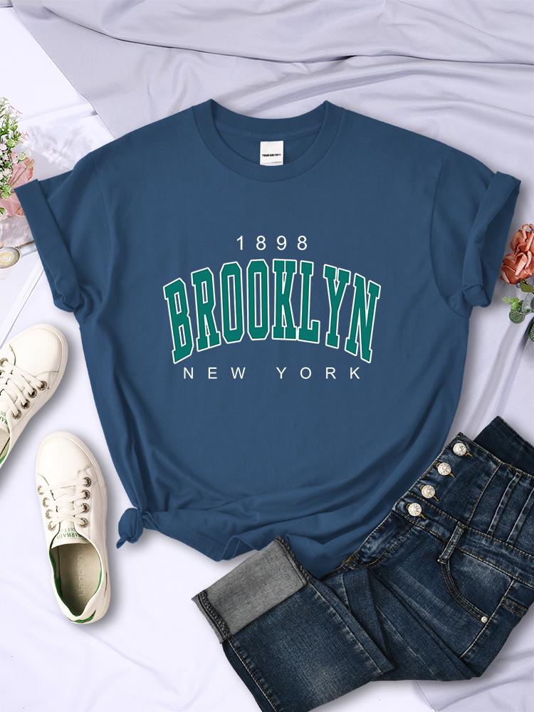 1898 Brooklyn New York Print Womens Short Sleeve Vintage Fashion Casual T-Shirts All-math Crewneck Breathable Female Clothing
