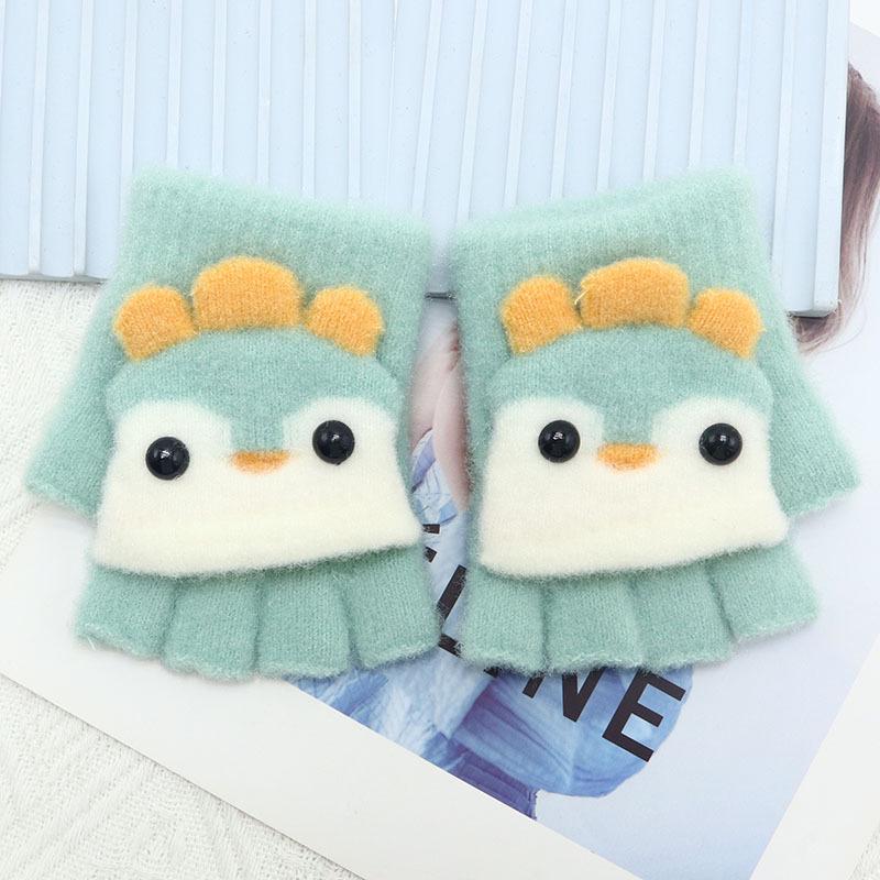 Children's Winter Wool Flip-Top Gloves - Warm, Cartoon Design for Elementary Boys & Girls