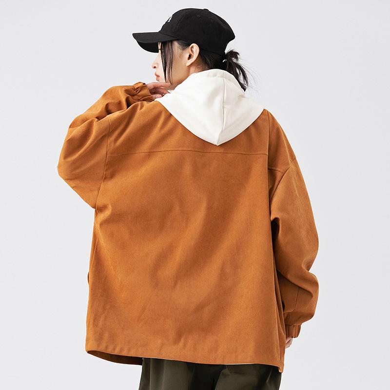 Spring and Autumn New Jacket Hooded Fake Two-piece Trendy Loose Casual Jacket Workwear Couple Fashion Jacket Men