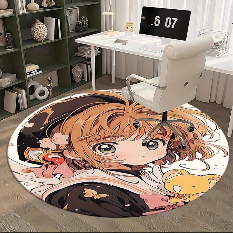 1pc Cardcaptor Sakura Round Carpet Anime Design Chair Mat for Office, Home Decor, Living Room, Bedroom