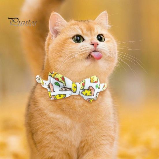 Nastavitelný obojek pro domácí mazlíčky s nerezovou bezpečnostní přezkou zvonek Roztomilý design motýlka Tkanina na krk s motivem jídla pro malé a střední psy