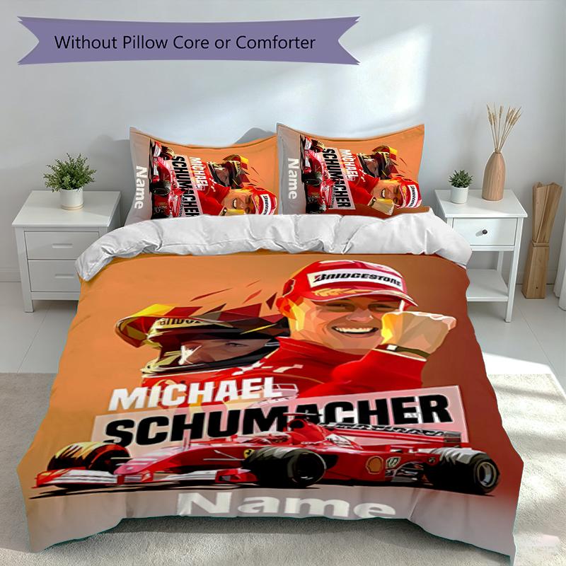 3-teiliges personalisiertes Michael Schumacher Set, Enthält 1 Bettbezug und 2 Kissenbezüge, Ganzjahres-Schlafzimmerdekoration