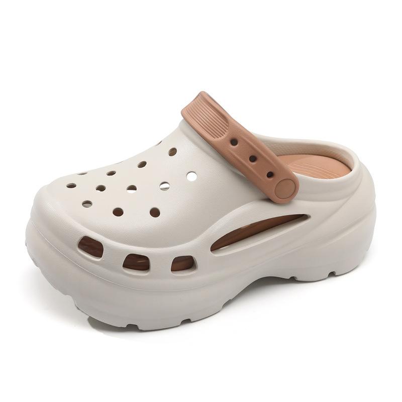 Обувь с отверстиями нескользящая предотвращает запах ног и не натирает ноги Женские модные шлепанцы на толстой подошве увеличивающие рост с цветовой блокировкой Летние тапочки 39-40 3659₽