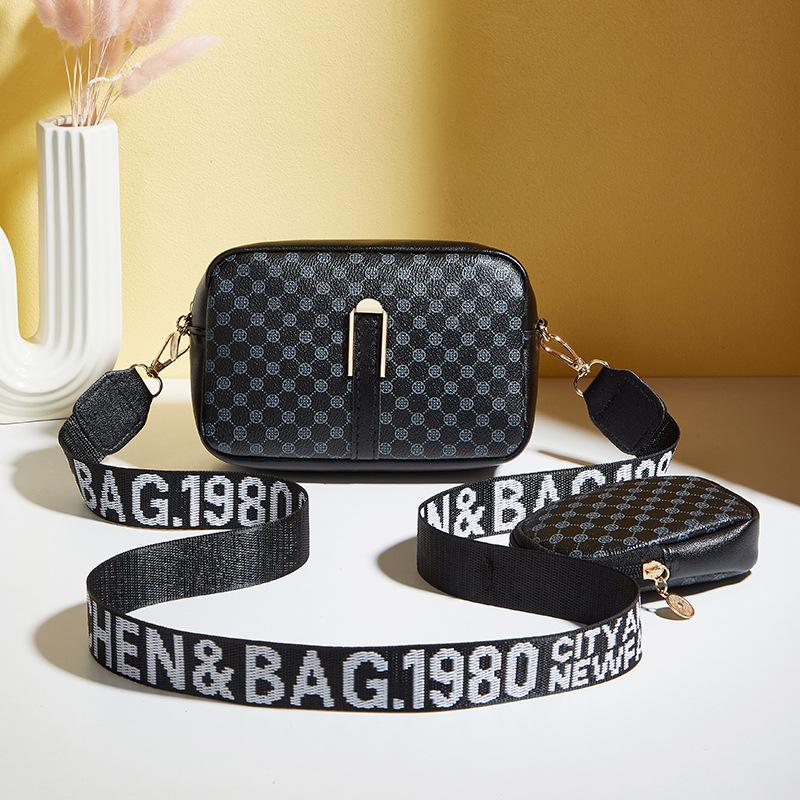New women's bag fashion two-piece camera bag letter broadband simple printing shoulder messenger bag one generation