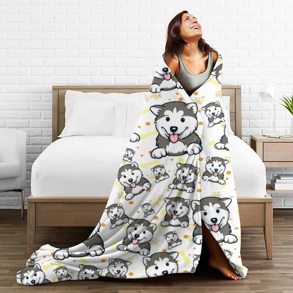 Cute Puppy Husky Flannel Blankets 3D Animal Dog Lovely Cool Customized Throw Blanket Sofa Bedding Lounge 200x150cm Plush Thin