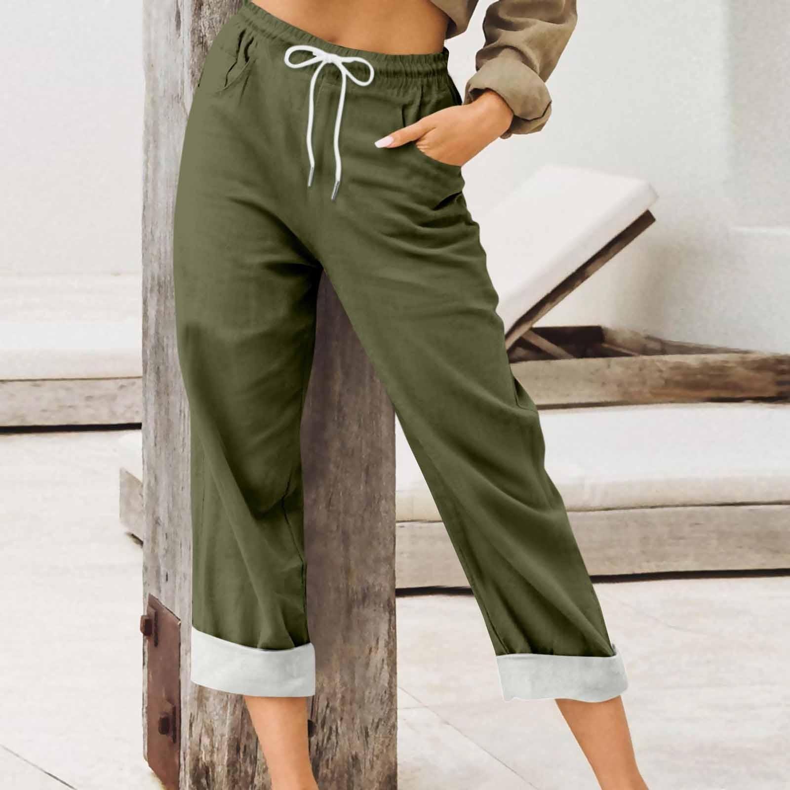 

Women s Pants Summer Wide Leg Casual Color Loose Drawstring High Waist Trousers With Pockets XL