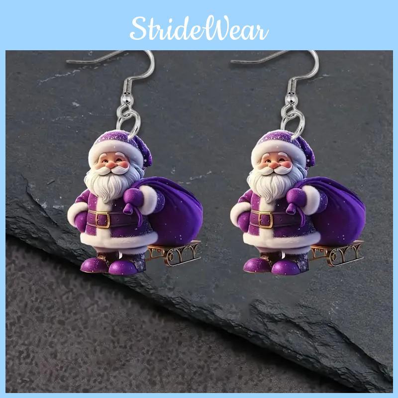 Christmas Purple Santa Cartoon Acrylic Earrings With Trendy Style For Festive Looks