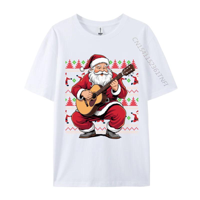 Santa Playing Guitar Funny Christmas Classic Guitar Santa T-Shirts Autumn 100% Cotton Top T-Shirts Student Tee Shirts
