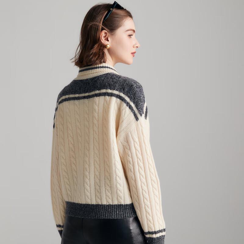 PALUOPO Women's Contrast Color Pure Cashmere Cardigan