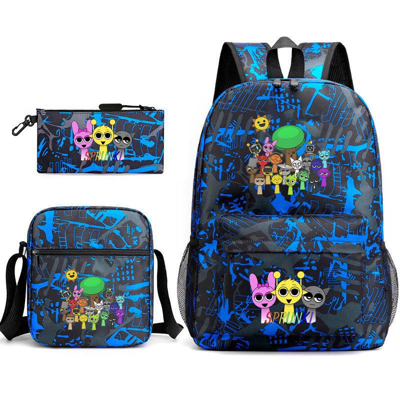 Rhythm Box Student School Bag Backpack Male Female Junior High School Three-piece Large Capacity School Bag