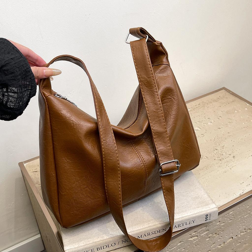 Retro PU Leather Crossbody Bag, Women's Fashiable Commuting Casual Tote Bag, Large Capacity Versatile Handbag Shoulder Bag