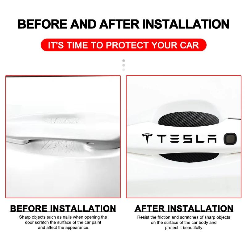bfxhr7 8Pcs Car Door Bowl Handle Protector Stickers Anti-scratch Film for Tesla Juguete Coil 4 Model 3 2022 Y X S Cc3 Car Accessories
