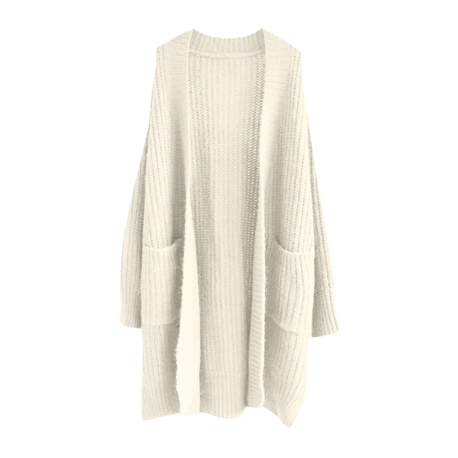 

Женский однотонный кардиган машинной вязки с длинным рукавом до колена, ленивый тренд, куртка для волос средней длины L бежевый