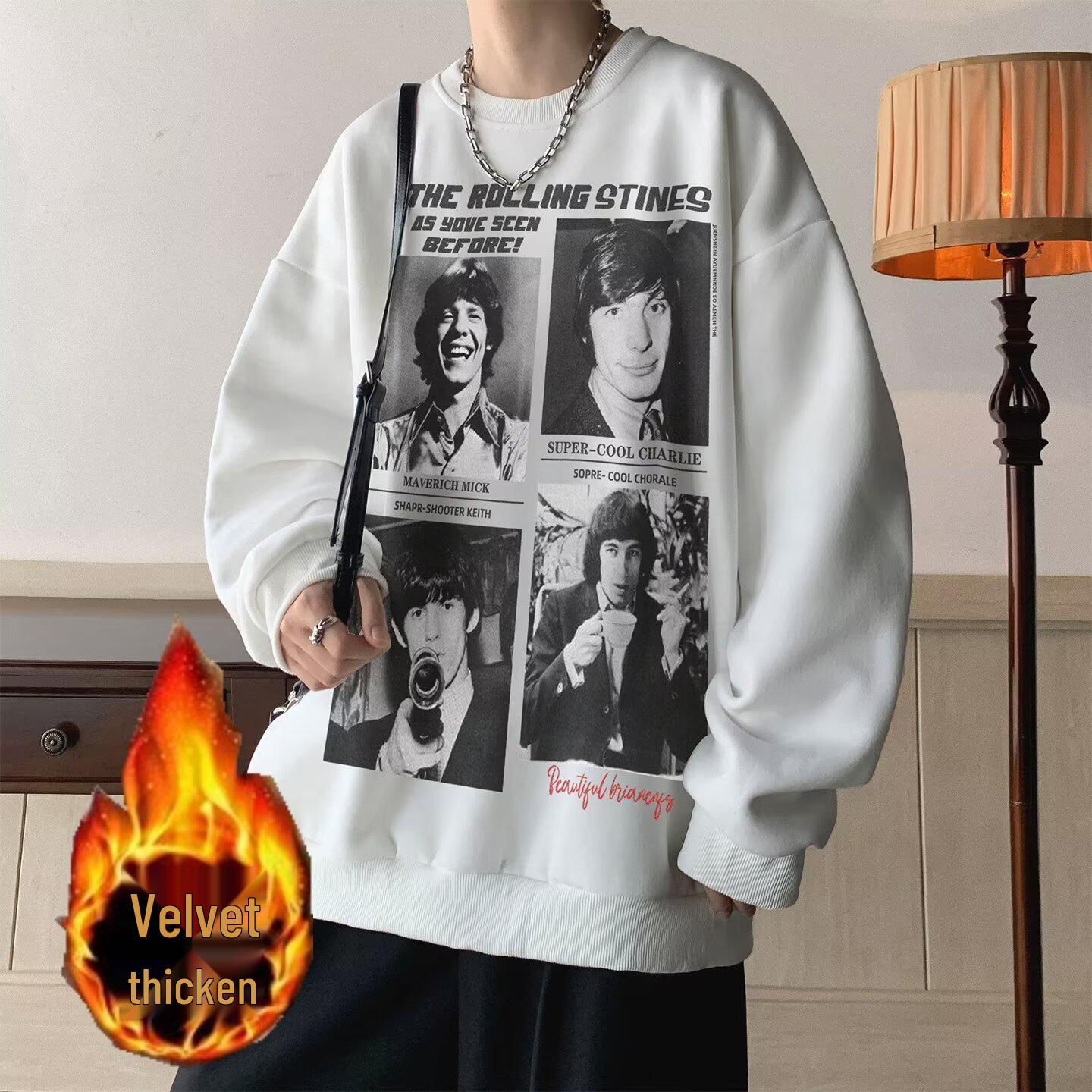 

Rogue Cool Men s Heavyweight Crewneck Hoodie - Trendy High-End Velvet Outerwear for Autumn/Winter 3XL білий
