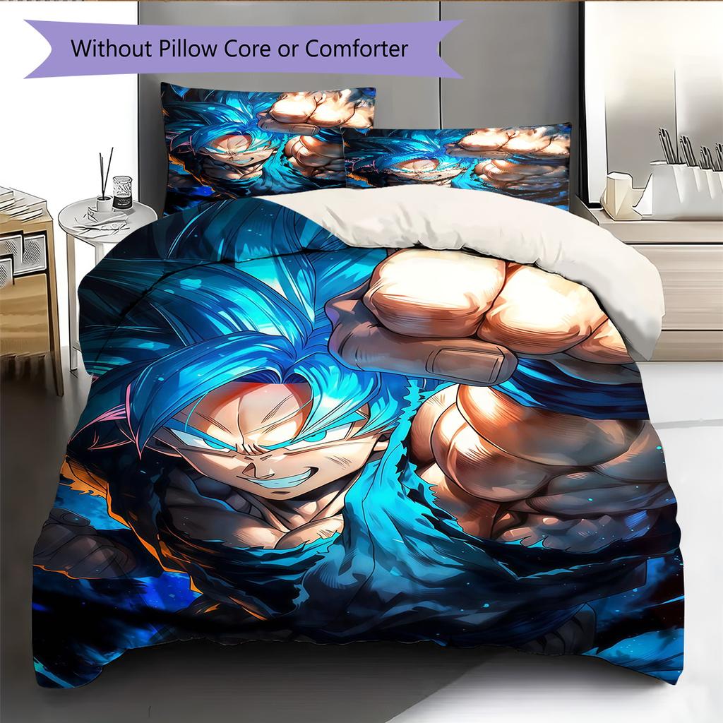 DBZ Patrón de Impulso Juego de Colcha Ropa de Cama Funda de Colcha Funda de Almohada Decoración del Hogar Regalo de Cumpleaños (1 * funda nórdica + 2 * fundas de almohada, sin núcleo)