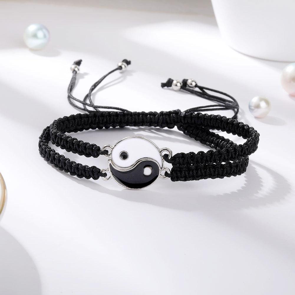 Retro Alloy Chinese Style Tai Chi Couple Bracelets - Hand-Woven Fashion Accessory