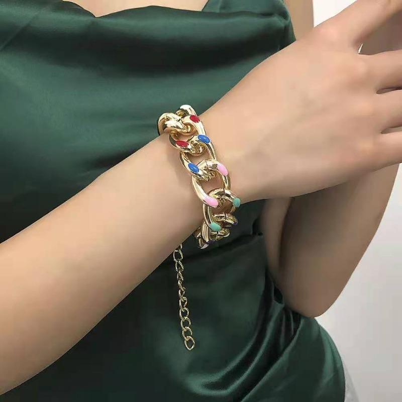 

Cool style cuban chain hip hop hiphop aluminum enamel color drop oil necklace for women