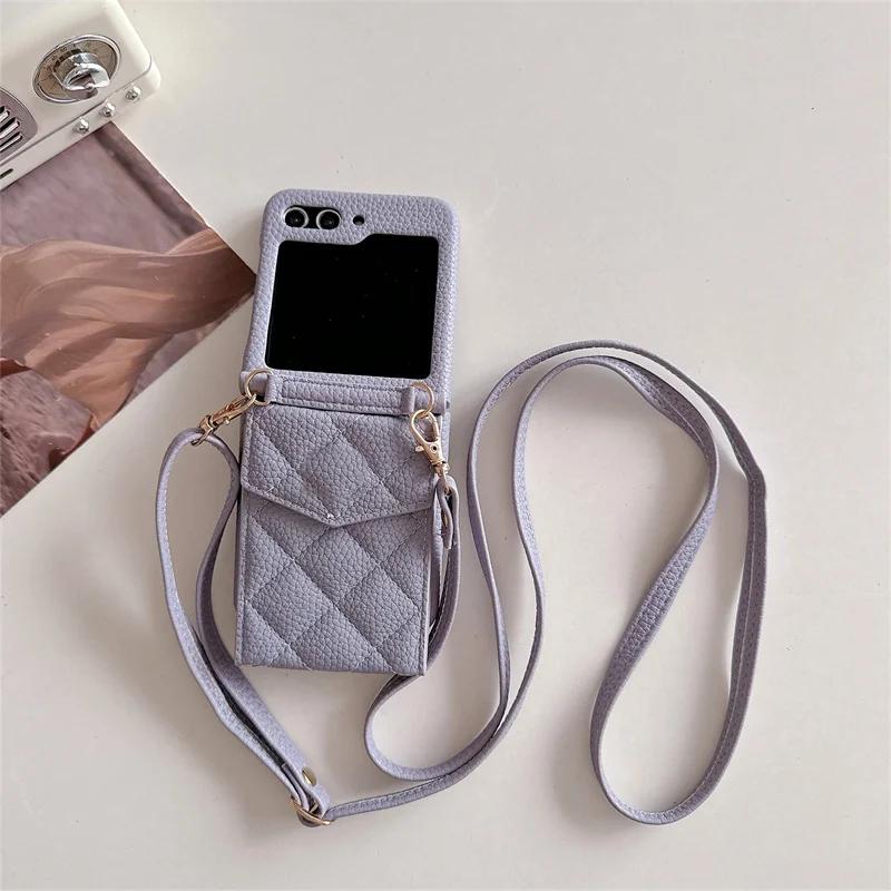 Crossbody Mirror Wallet with Card Holder Phone Case for Samsung Galaxy Z Flip 6 5 4 3 Flip6 Flip5 Flip4 Flip3 5G Leather Cover