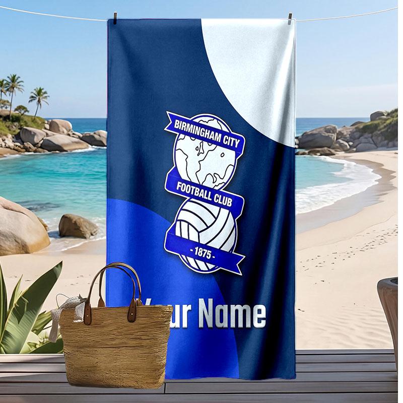 BIRMINGHAM CITY Calcio Asciugamano da Spiaggia Stampato Personalizzato Logo Calcio Supporto Nome Personalizzato Testo Asciugamano Assorbente Per Sport Viaggio Regalo Speciale
